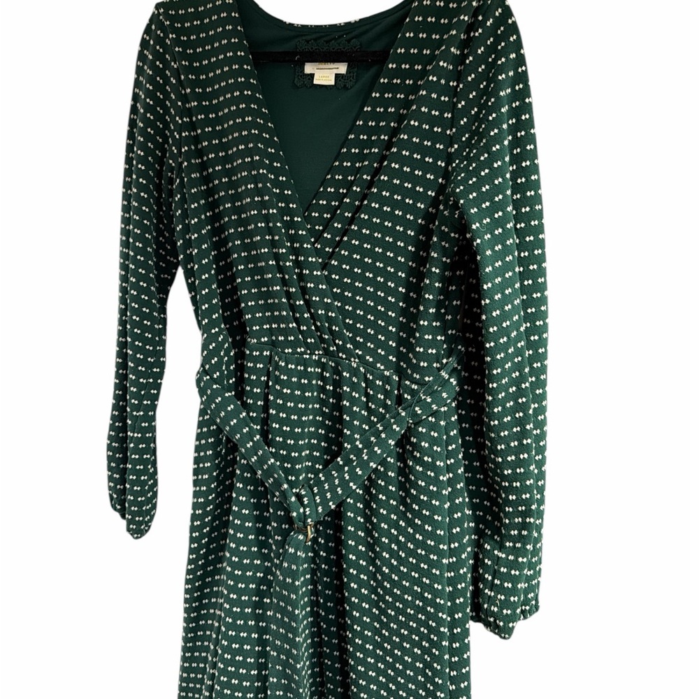 Maeve Dark Green Patterned Long Sleeve Dress